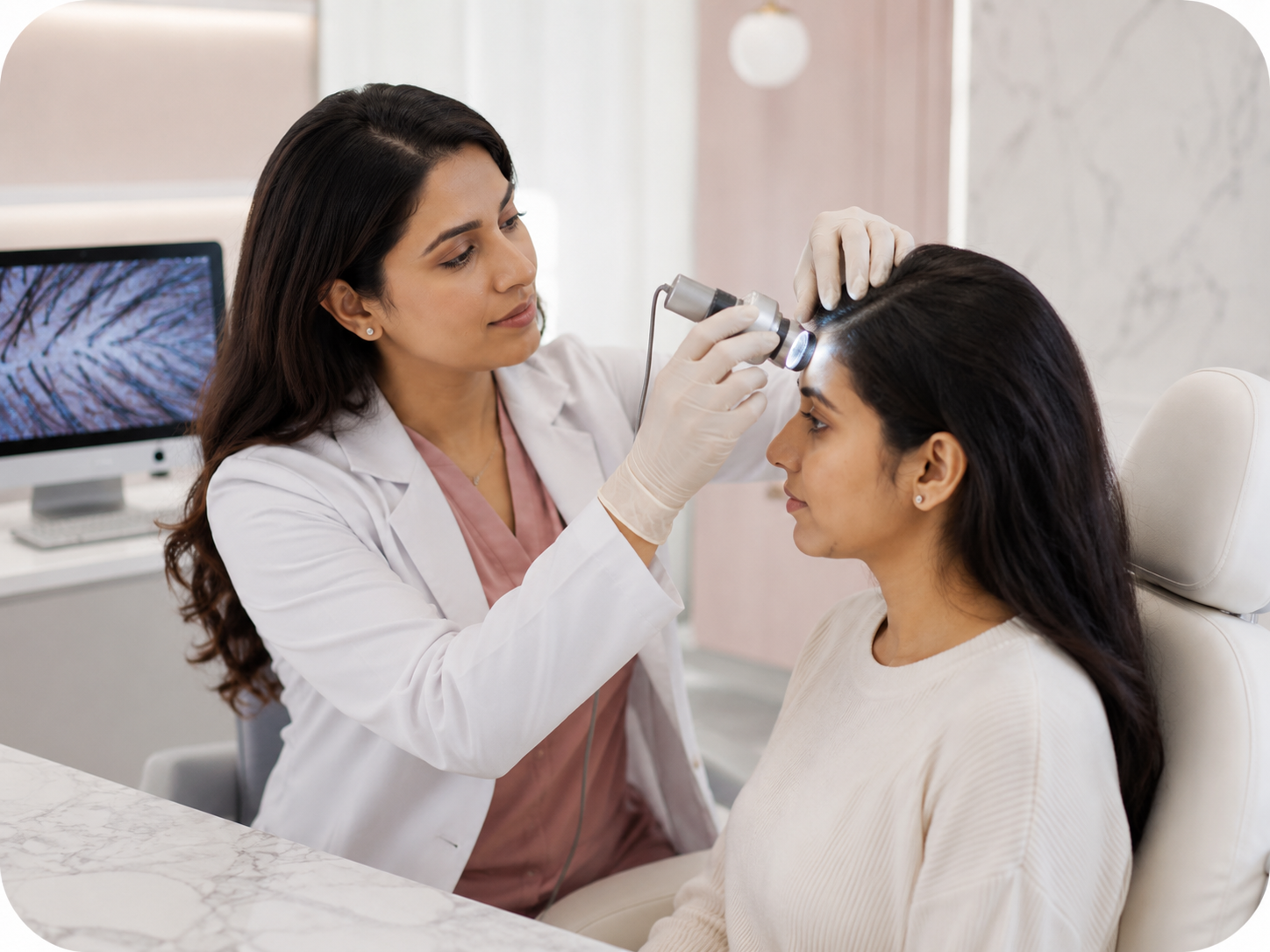 Hair and scalp examination by dermatologist at Amay Skin Clinic