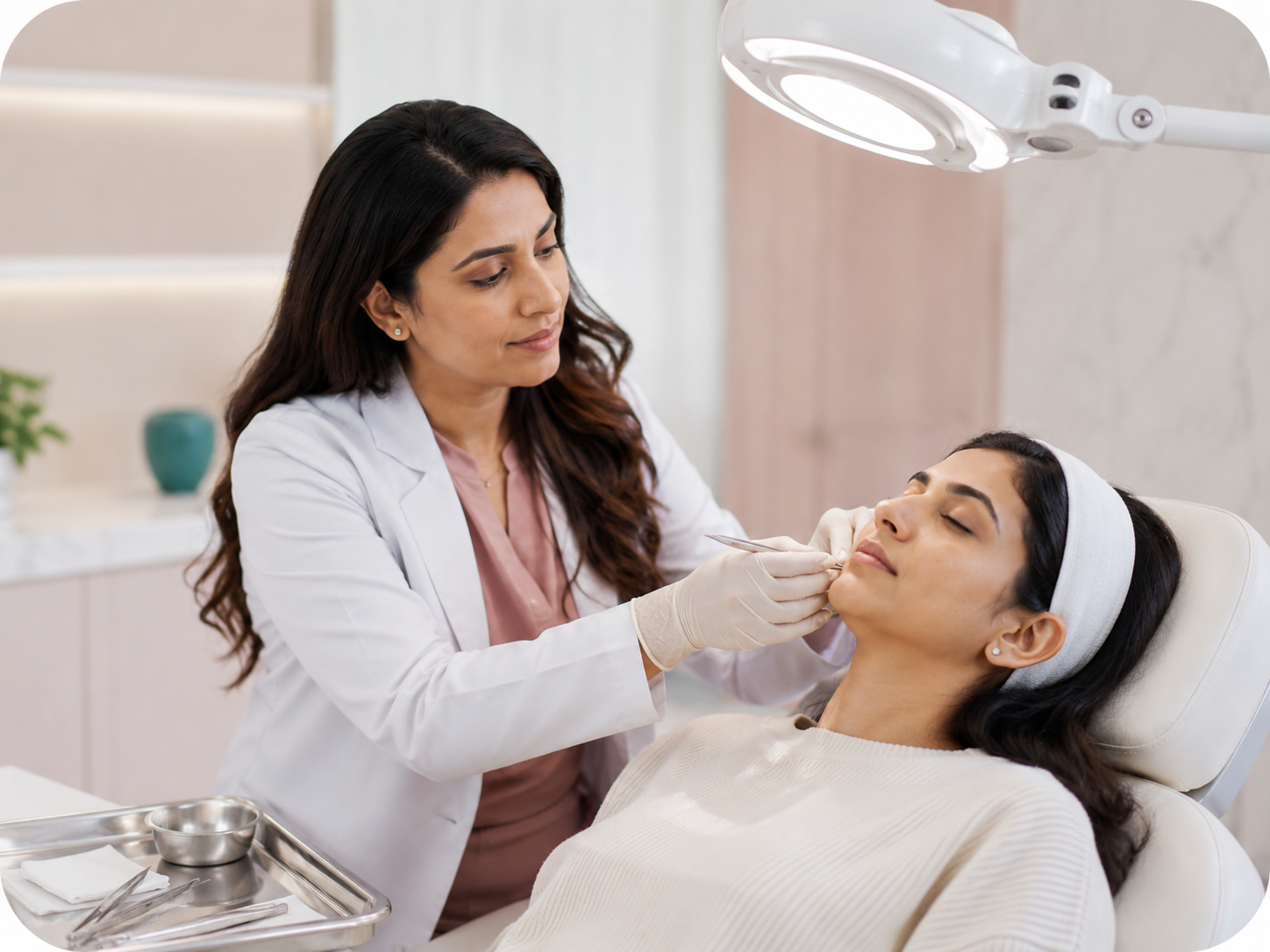 Minor dermato surgery procedure in a clean clinic